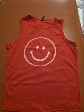 Kids Red Tank Top with White Smiley Graphic